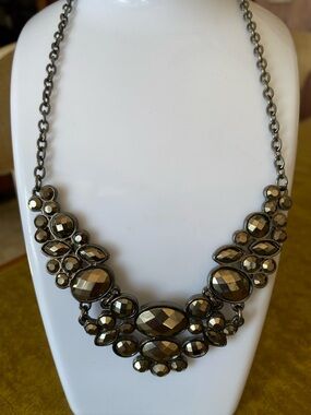 Statement Faceted Crystal Bib Necklace in Gunmetal